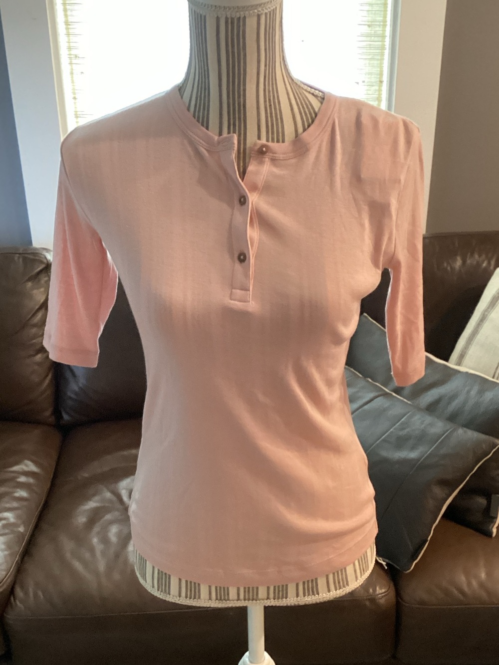 Vince Soft Blush Short-Sleeve Henley Top